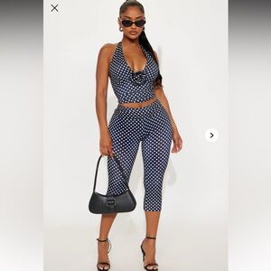 Fashion Nova Just A Girl - Navy Polka Dot Capris Set